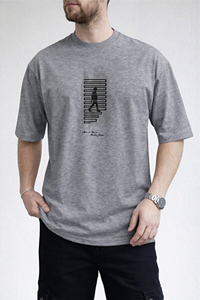 caddekombin Tricou gri pentru bărbați cu design abstract: Detaliu cu pensula ...