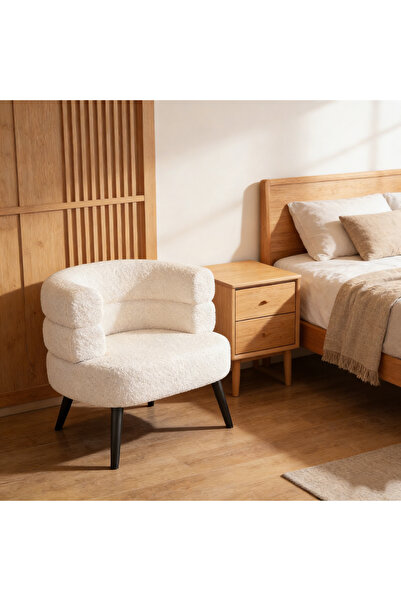 Evatilyoo Lamb Velvet Cushion Makeup Chair, Single Sofa Chair, Round Barrel L...