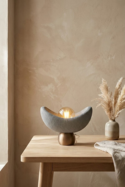 Storizaa Luna Design Table Lamp Gray Bronze Detailed Lampshade Dim Amber Ligh...