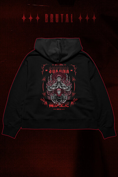 Brutal Dept. سويت شيرت بقلنسوة من Jujutsu Kaisen Sukuna - مطبوع عليه رسومات أ...
