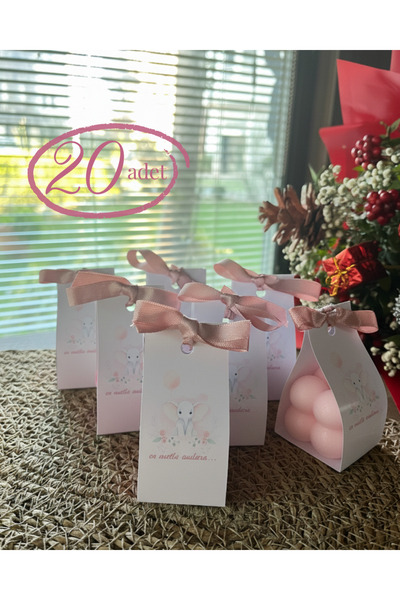 glow-candle by you Açık Pembe Kişiye Özel 20 Adet El Yapımı ve Fiyonklu Bubbl...