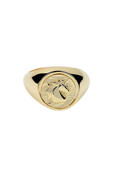 Kuyumcudukkani Küçük Parmak Yüzük (Signed Ring) Unicorn İfadeli -10385-G