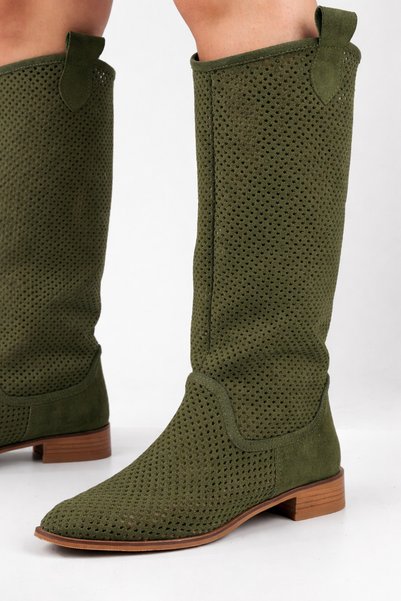 POTEEN Eliz Women's Cowboy Green Short Heel Summer Boots
