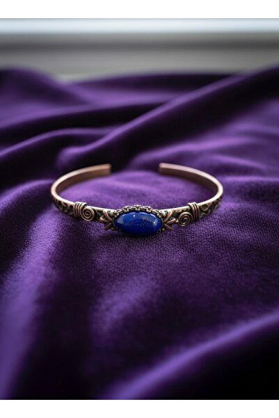 Meneva Aksesuar Lapis Lazuli Taşlı Antik Bakır Kelepçe Bileklik
