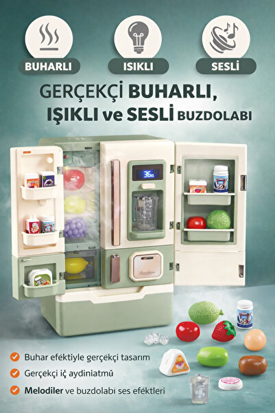 YILDIRIM OYUNCAK Oyuncak Buzdolabı Buhar Atan Pilli Işıklı Sesli Müzikli 28 P...