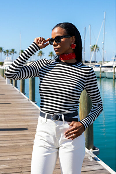 5in1Canpolat Black Striped Long Sleeve Blouse 4730