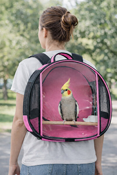 AlaPet Sırta Asılan Suluklu Kuş Taşıma Çantası (Sabit Tünekli) Her Kuş İçin U...