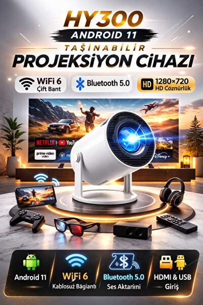 Sompon HY300 Taşınabilir Projeksiyon Cihazı Android 11 720P HD 1080P Destekli...