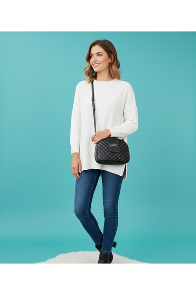 ÖZENSE Women's Shoulder Bag with Three Zippers on the Front and Rotating Locking Feature
