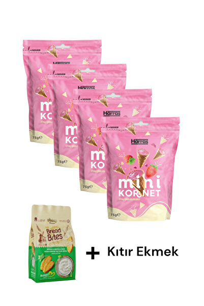 KMS HOME Harras Mini Kornet Çilek Çikolata Dolgulu 75 Gr x 4 Adet