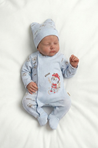 hobbe baby 2'li Tulum Seti 3 - 6 Ay Patikli Çıtlı Baskılı Tulum