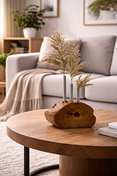 HG WoodArt Dekoratif Doğal Ahşap Mini Vazo