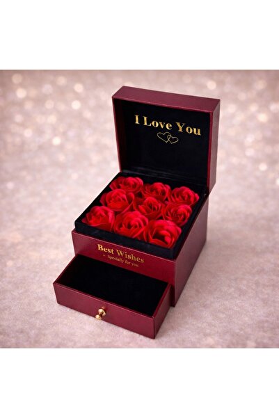 velve Cutie cu sertar Wenderfull, mesaj text "I Love You", noua trandafiri de...