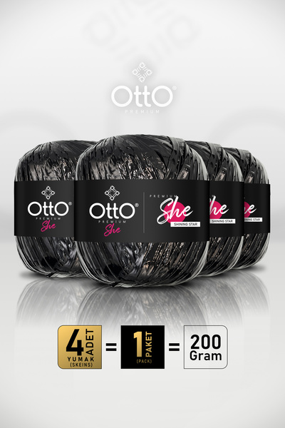 Otto Premium She Metalik Rafya - Siyah - 4'lü Paket - 1mm/ 50gr/ 110m - Parla...