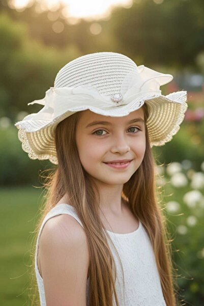 Aware Time Kitti fedora šešir za devojčice od 6-10 godina sa slamnatim dodacima