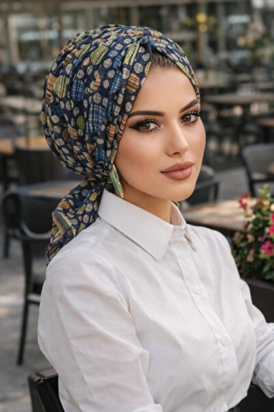 Aişe tesettür Lacivert Puan Desen Tokalı Bone