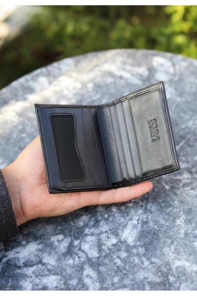 LEWİS POLO محفظة رجالية سوداء من الجلد الطبيعي من روبي، تحتوي على العديد من ح...