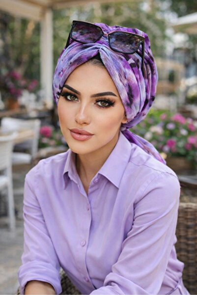 Aişe tesettür Καπέλο με αγκράφα με λιλά και γκρι λουλούδια
