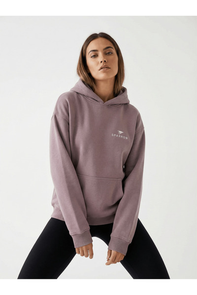 Sparrow Unisex Hooded Oversized Sweatshirt Cotton Kangaroo Pocket Embroidered 3 Thread