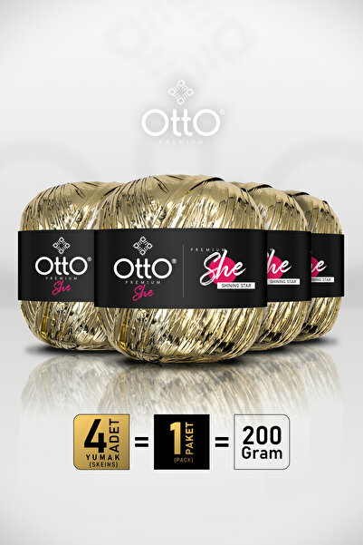 Otto Premium She Metalik Rafya - Açık Altın - 4'lü Paket - 1mm/ 50gr/ 110m - ...