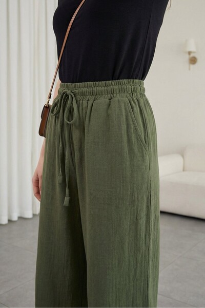 HİJABAYA Παντελόνι μουσελίνας με ελαστική μέση, κορδόνια και φαρδιά μπατζάκια