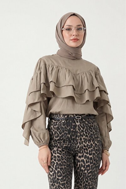 Modamorfo Flounce Sleeve Elastic Blouse - Mink