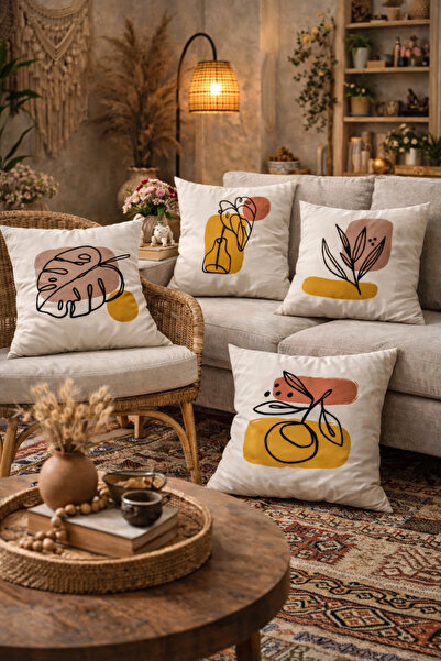 SasoHome Simple Modern Designed Flowers 4-Piece Digital Printed Throw Pillow ...