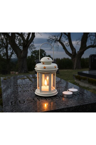 SyaMAG Felinar metalic cu 2 lumânări tip pastilă, alb crem, Ø10x15,5 cm