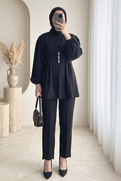 HİJABAYA Σετ με παντελόνι διπλής εφαρμογής, με πέτρινα κουμπιά και ελαστικό μ...