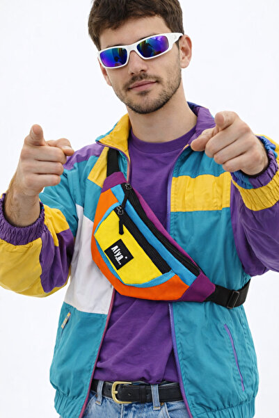 ALYA Trend Unisex Retro Colorful Two-Compartment Waist and Shoulder Bag Water...