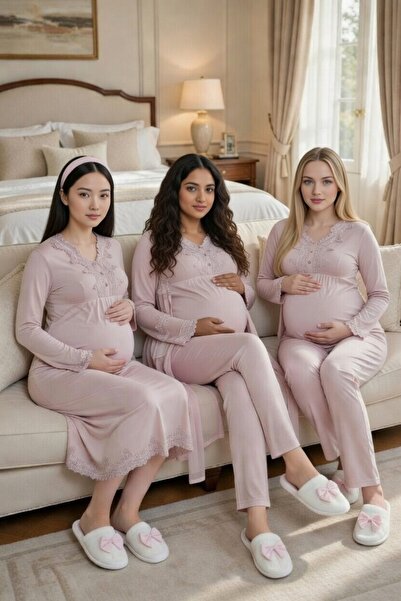 bigmama Pregnant Maternity Set 100% Cotton - Dressing Gown Nightgown Pajamas ...