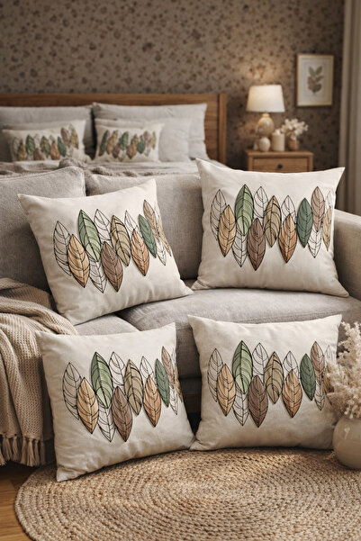 SasoHome Set od 4 navlake za jastuke sa šarenim uzorkom lišća na krem pozadini