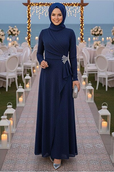 TRENDTESETTÜR KADIN LACİVERT TAŞLI ABİYE ELBİSE T 8653