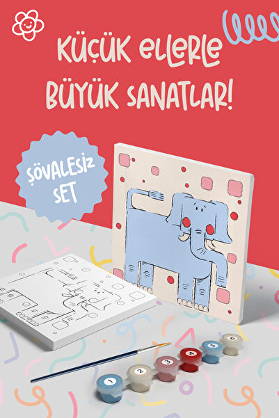 Mind & Play Fil Temalı Çocuk Tuval Boyama Seti | Tuval + 6 Renk Akrilik Boya ...