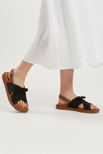 Deriderim Women's Summer Sandals - Black Genuine Suede Sole, Brown Soft Leath...