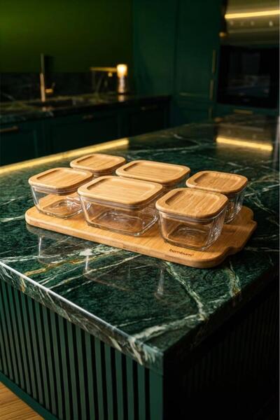 Atbyhome Bambu 13 Parça Tepsili Vakumlu Kapaklı Cam Kahvaltılık Saklama Kabı