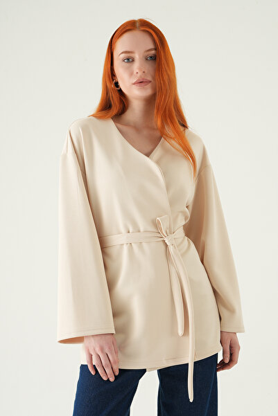 Rays 3068A Kimono cu mâneci largi și curea, culoare piatră