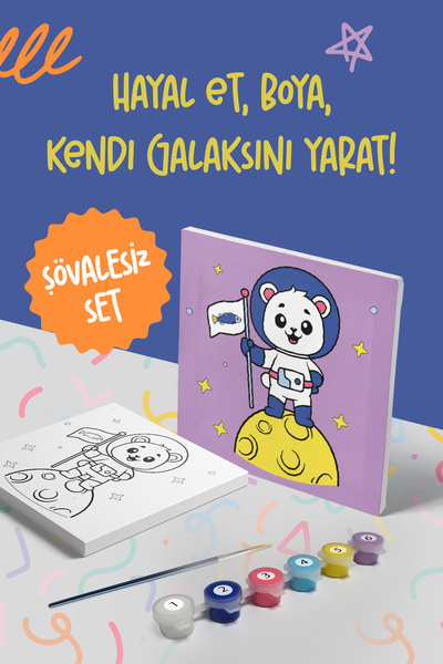 Mind & Play Uzaylı Ayı Temalı Çocuk Tuval Boyama Seti | Tuval + 6 Renk Akrili...