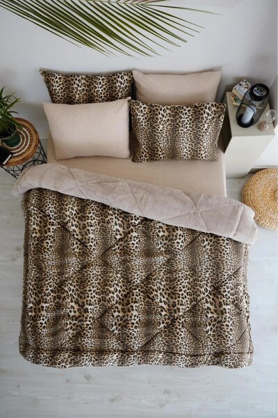 MARLA HOME Leopard Pattern Premium Welsoft Cotton Double Sided Fluffy Double ...