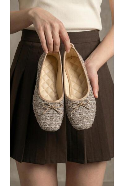 Beyond Women's Mink Tweed Fabric Bowknot Mary Jane Ballerinas 1cm Byndlck01