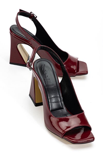 Hayalimdeki Ayakkabı Дамски класически обувки с висок ток от бордо кожа със с...
