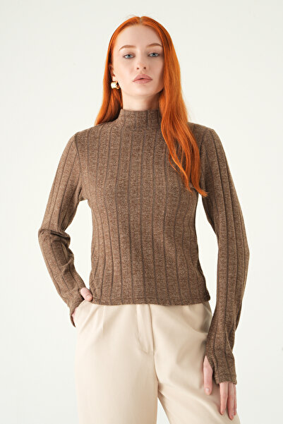 Rays Καφέ μακρυμάνικη μπλούζα με ζιβάγκο 8361A