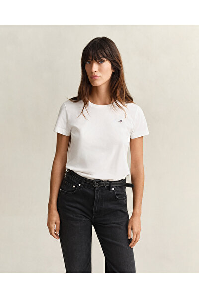 Gant Kadın Beyaz Bisiklet Yaka Regular Fit T-Shirt