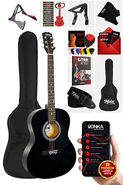 Midex Rg-550bk Pack Kaliteli Siyah 40 Inç Akustik Gitar Seti 4/4 Yetişkin