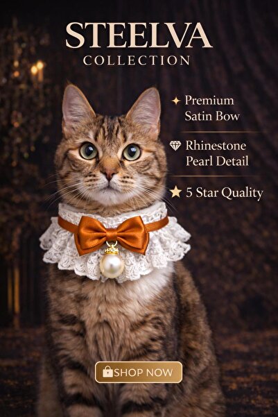 STEELVA ربطة عنق للقطط بلون السلمون مع لؤلؤ