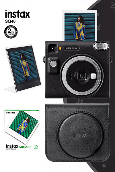 Fujifilm Instax SQ40 Siyah Fotoğraf Makinesi 10lu Kare Film Deri Kılıf ve Ple...