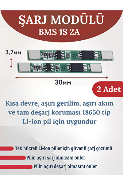 BMS PCM Şarj Koruma Kartı 1S 2A Li-ion Pil (18650, Li-Po, Arduino Uyumlu)