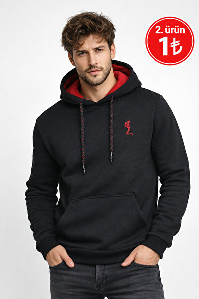 Polo State Hanorac negru pentru bărbați, cu cu glugă fire, cu cu căptușeală d...