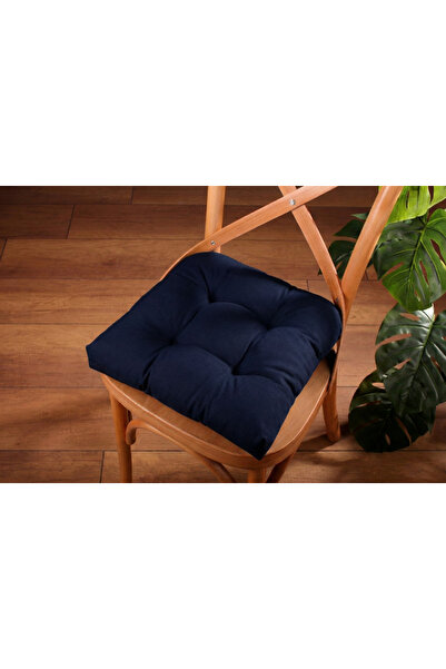 ALTINPAMUK Gold Pofidik Dark Navy Blue Chair Cushion with Special Stitched La...