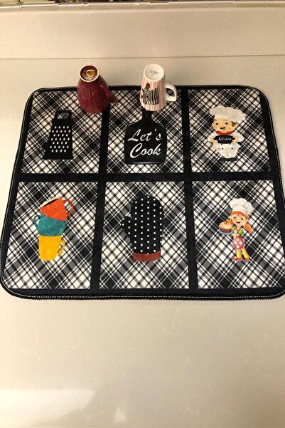 DEKOMOD Bulaşık Kurutma Matı Kurulama Bezi Kurutma Örtüsü Tezgah Üstü Bulaşıklık 40x50 Cm Yıkanabilir Mat07